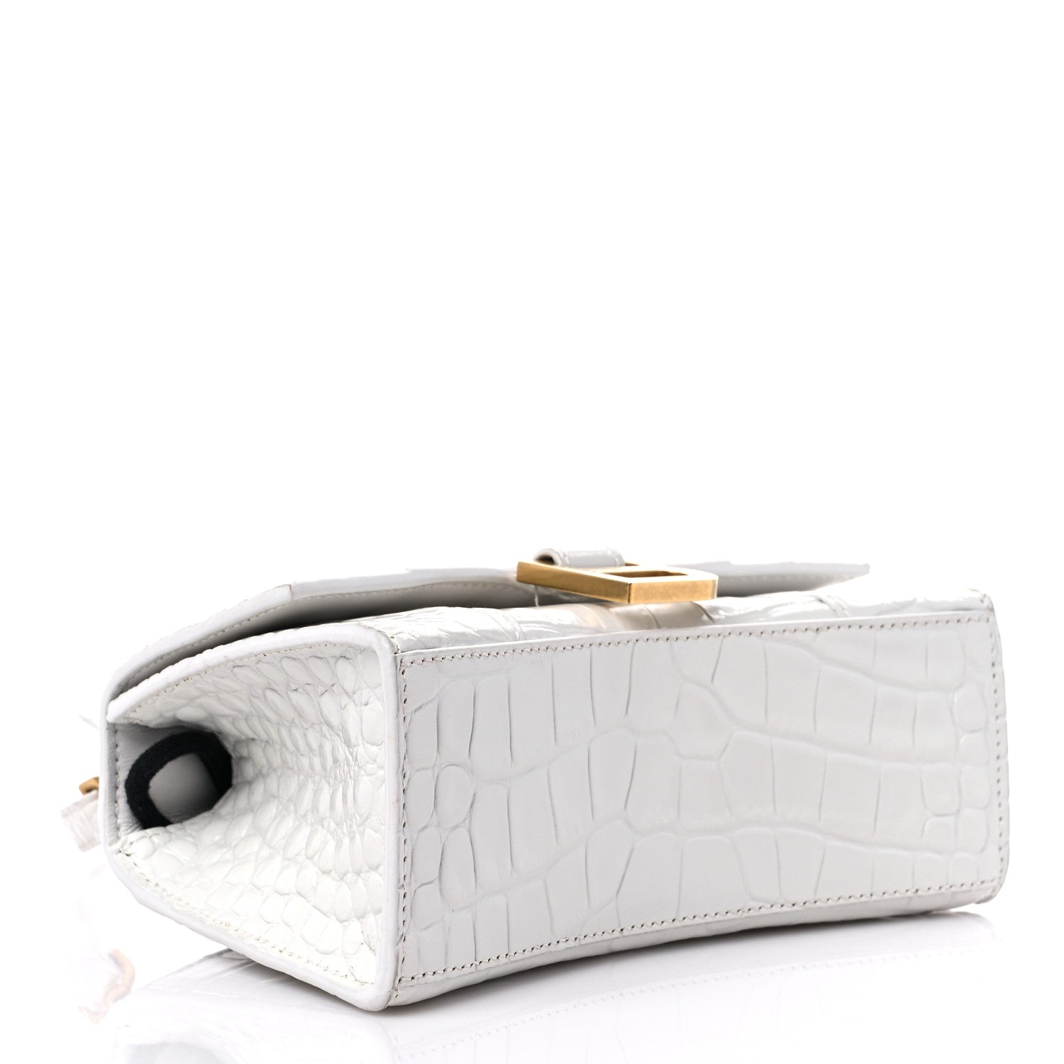 Balenciaga Shiny Calfskin Crocodile Embossed Hourglass Top Handle Bag XS White 4 of 13