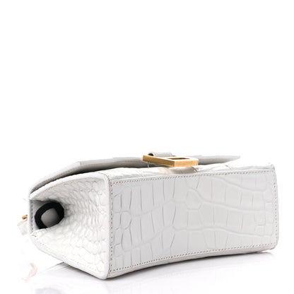 Balenciaga Shiny Calfskin Crocodile Embossed Hourglass Top Handle Bag XS White 4 of 13