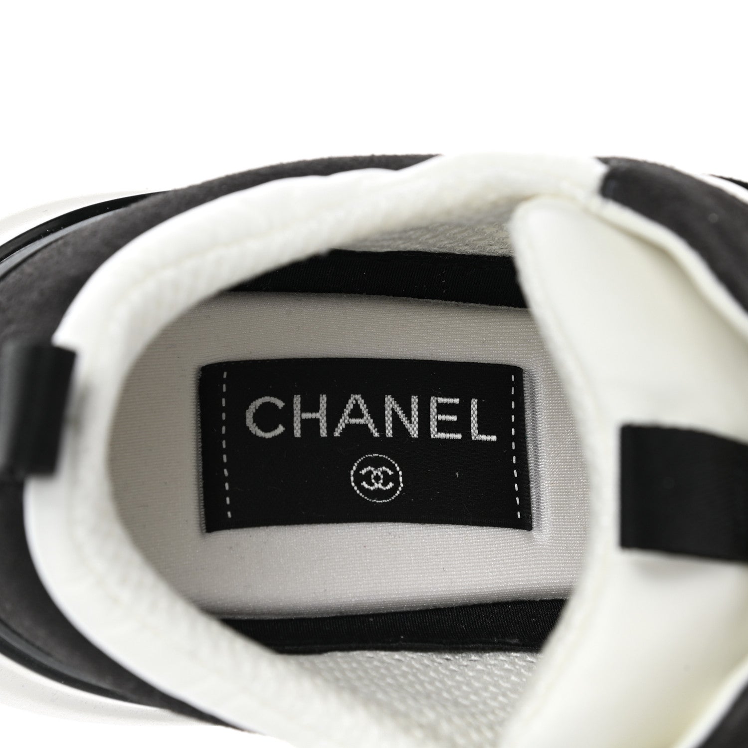 Chanel Nylon Suede Calfskin CC Sneakers 38 White Dark Grey 6 of 7