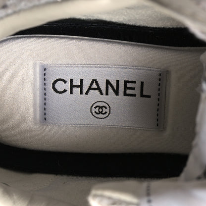 Chanel Painted Iridescent Cotton Tweed Suede Calfskin Womens CC Sneakers 37.5 White Silver Multicolor 7 of 8