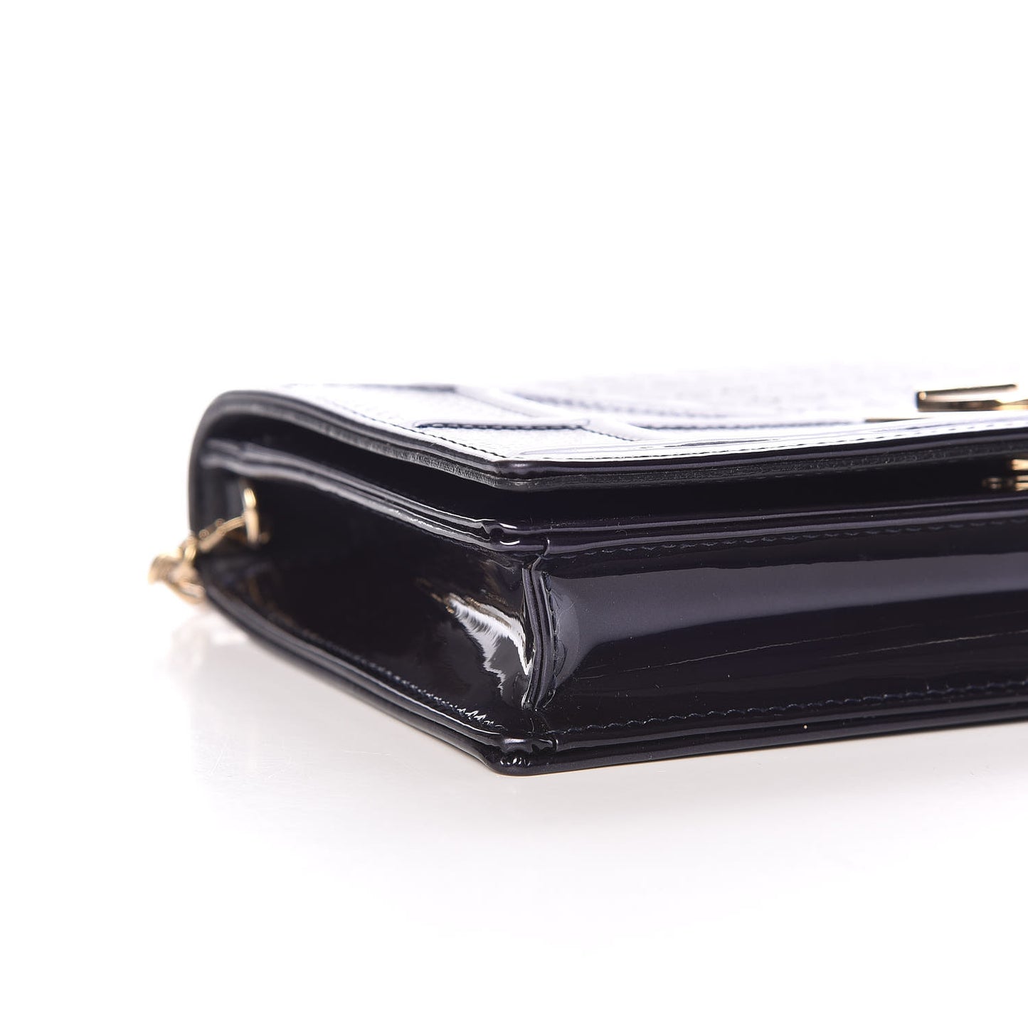 Metallic Patent Micro-Cannage Diorama Wallet on Chain Pouch Navy Blue