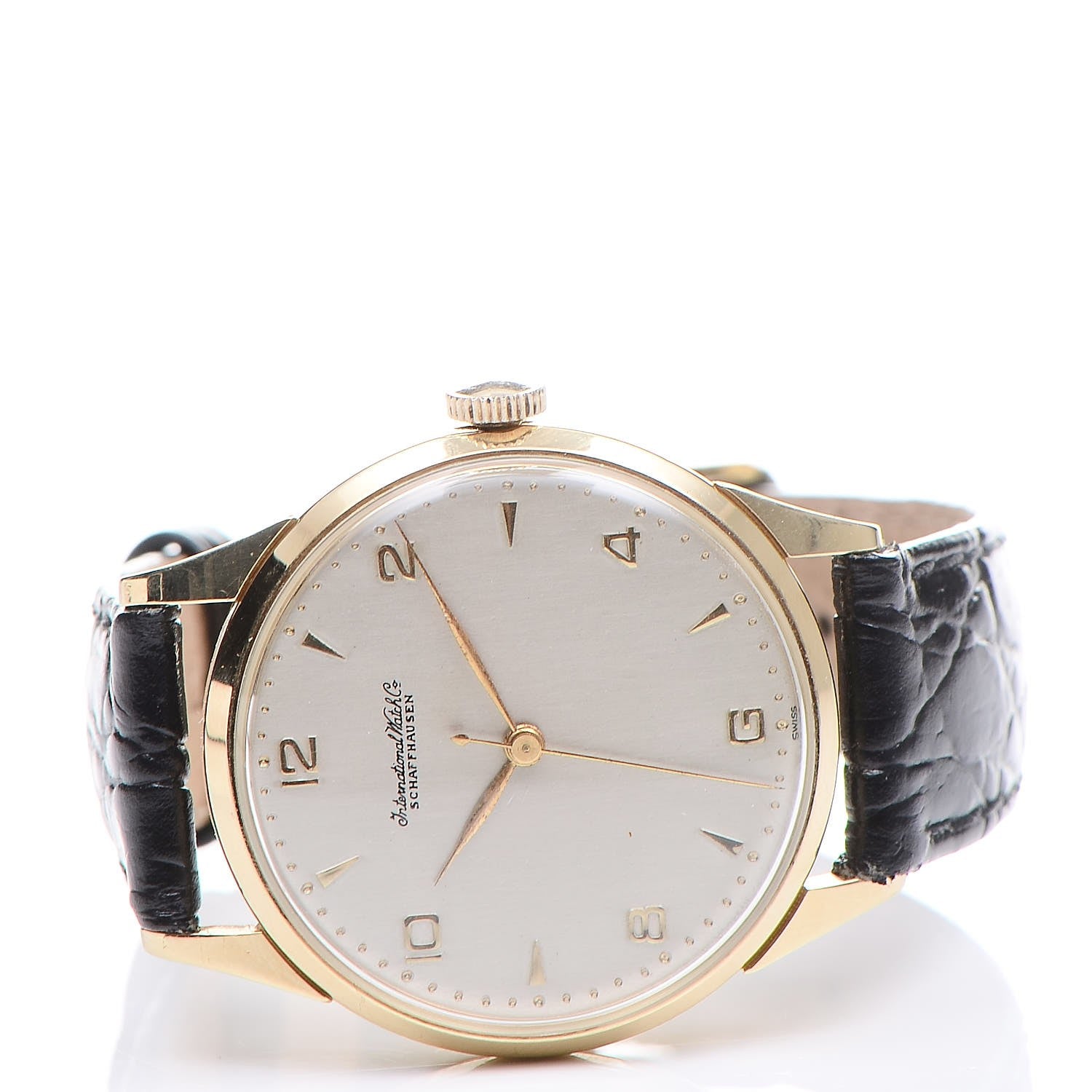 IWC 18K Yellow Gold Crocodile 35mm Schaffhausen Automatic Watch 2 of 9