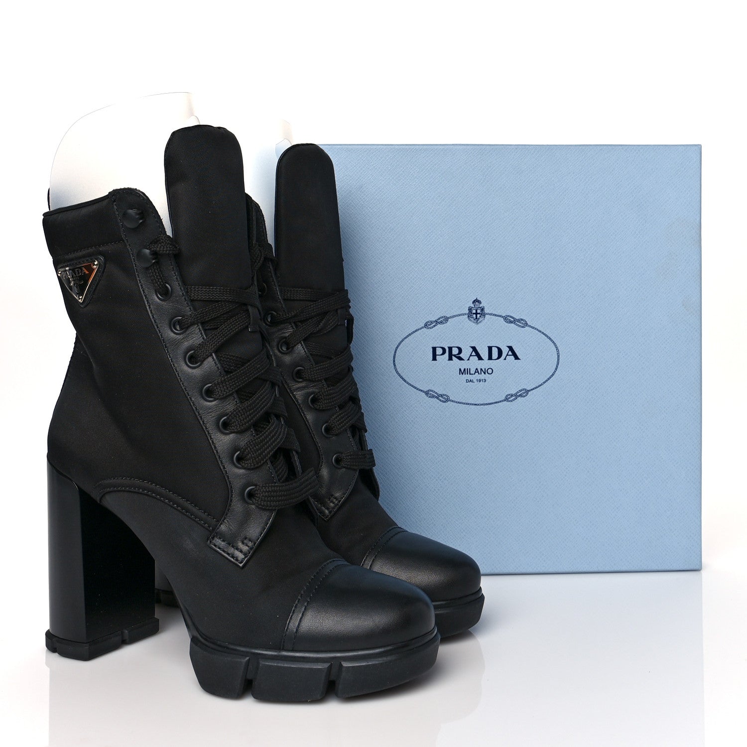 Prada Spazzolato Re-Nylon Metal Triangle Logo 110mm Ankle Boots 37 Black 9 of 9