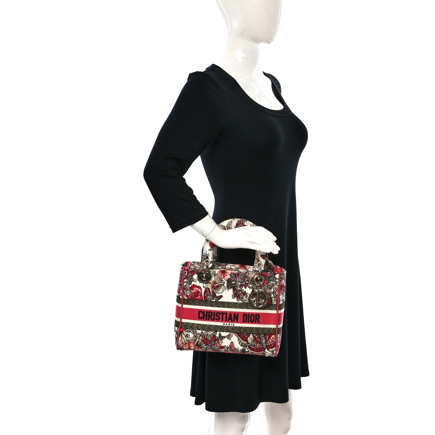 Christian Dior Canvas Embroidered Butterfly Print Medium Lady D-Lite Multicolor 2 of 8