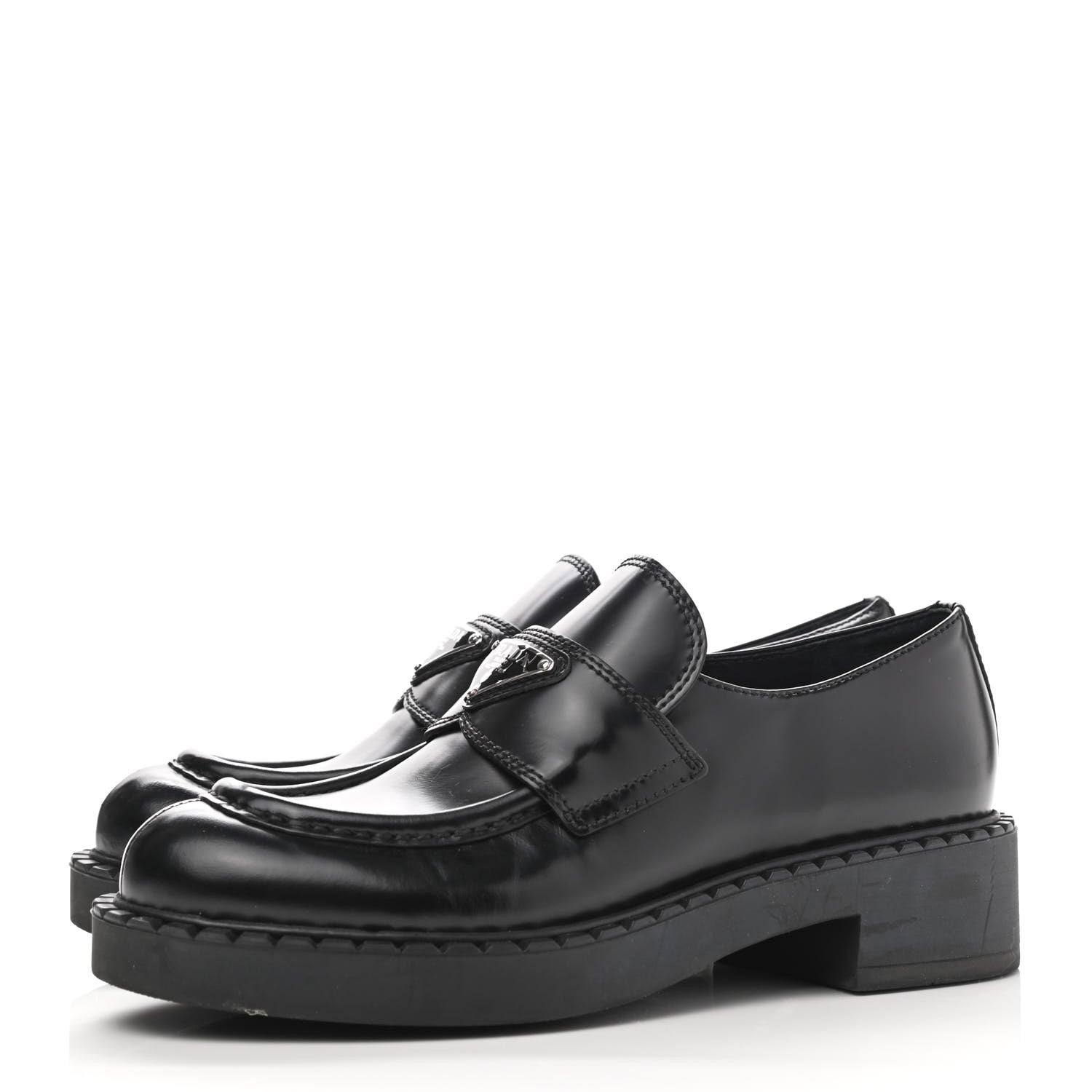 Prada Spazzolato Metal Triangle Logo 50mm Loafers 37 Black 3 of 10