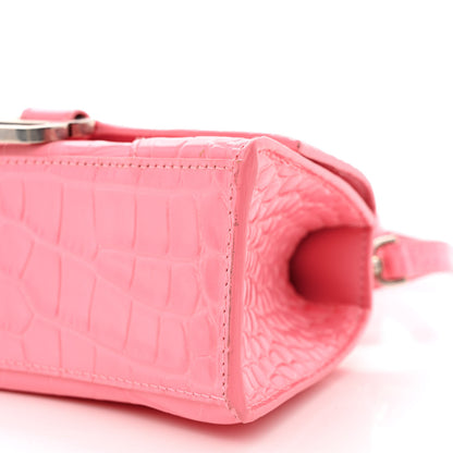 Balenciaga Shiny Calfskin Crocodile Embossed Hourglass Top Handle Bag XS Sweet Pink 11 of 14