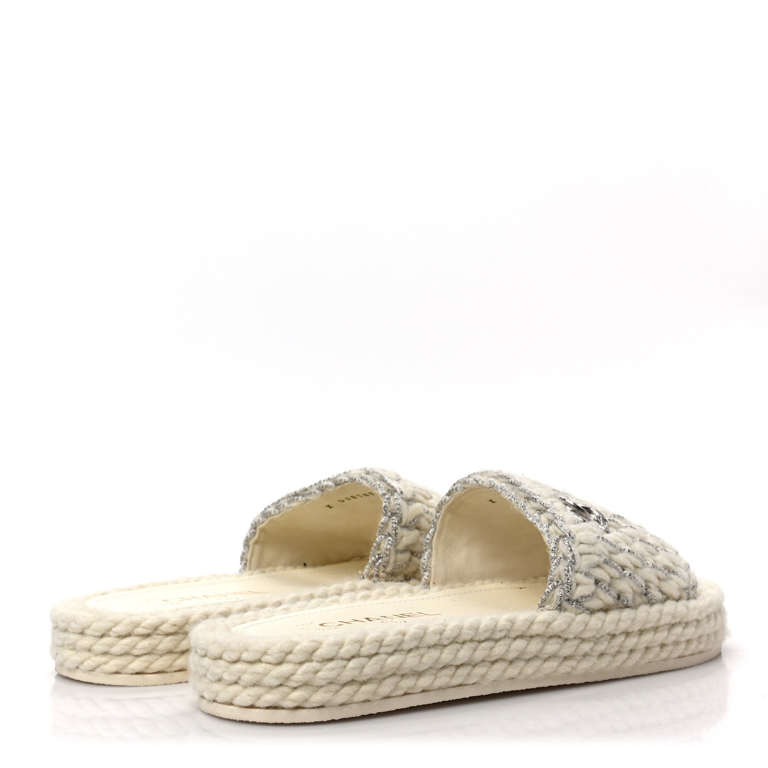 Chanel Braided Knit CC Mules 37 Ecru 4 of 8