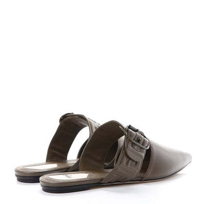 Fendi Vitello FF Embossed Buckle Flat Mules 39.5 Wood 4 of 10