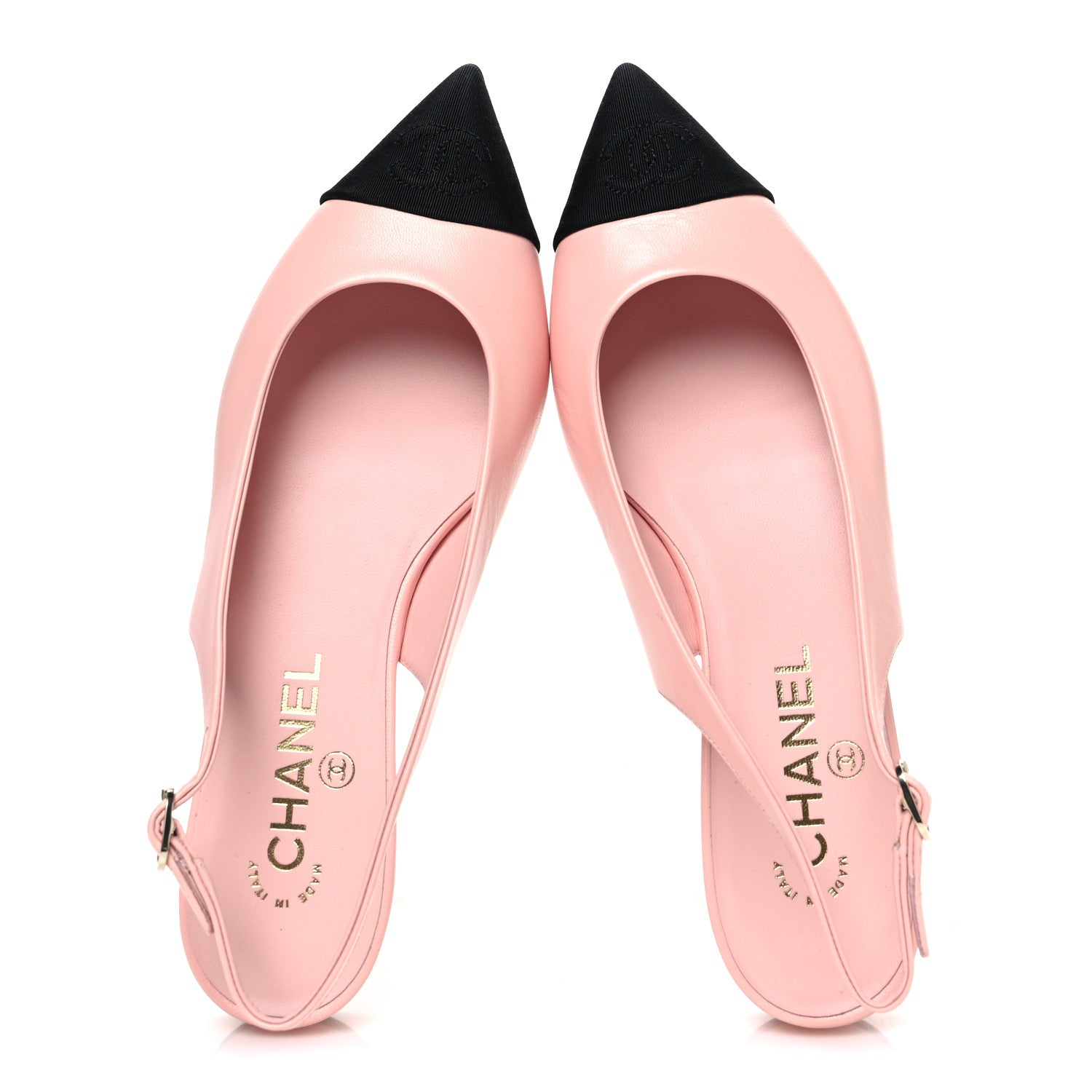Chanel Goatskin Grosgrain Pointed Toe CC Slingback Flats 37 Pink Black 2 of 11