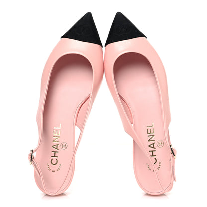 Chanel Goatskin Grosgrain Pointed Toe CC Slingback Flats 37 Pink Black 2 of 11