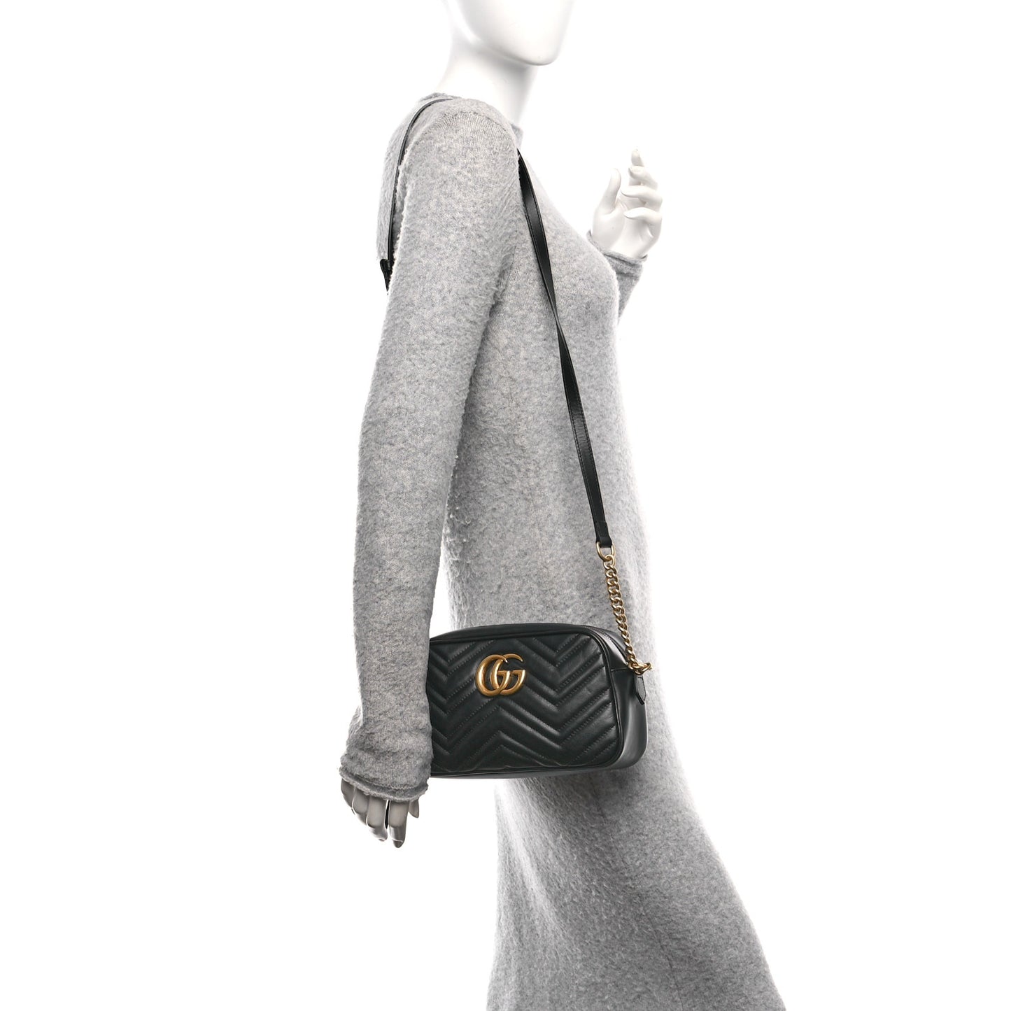 Calfskin Matelasse Small GG Marmont Chain Shoulder Bag Black