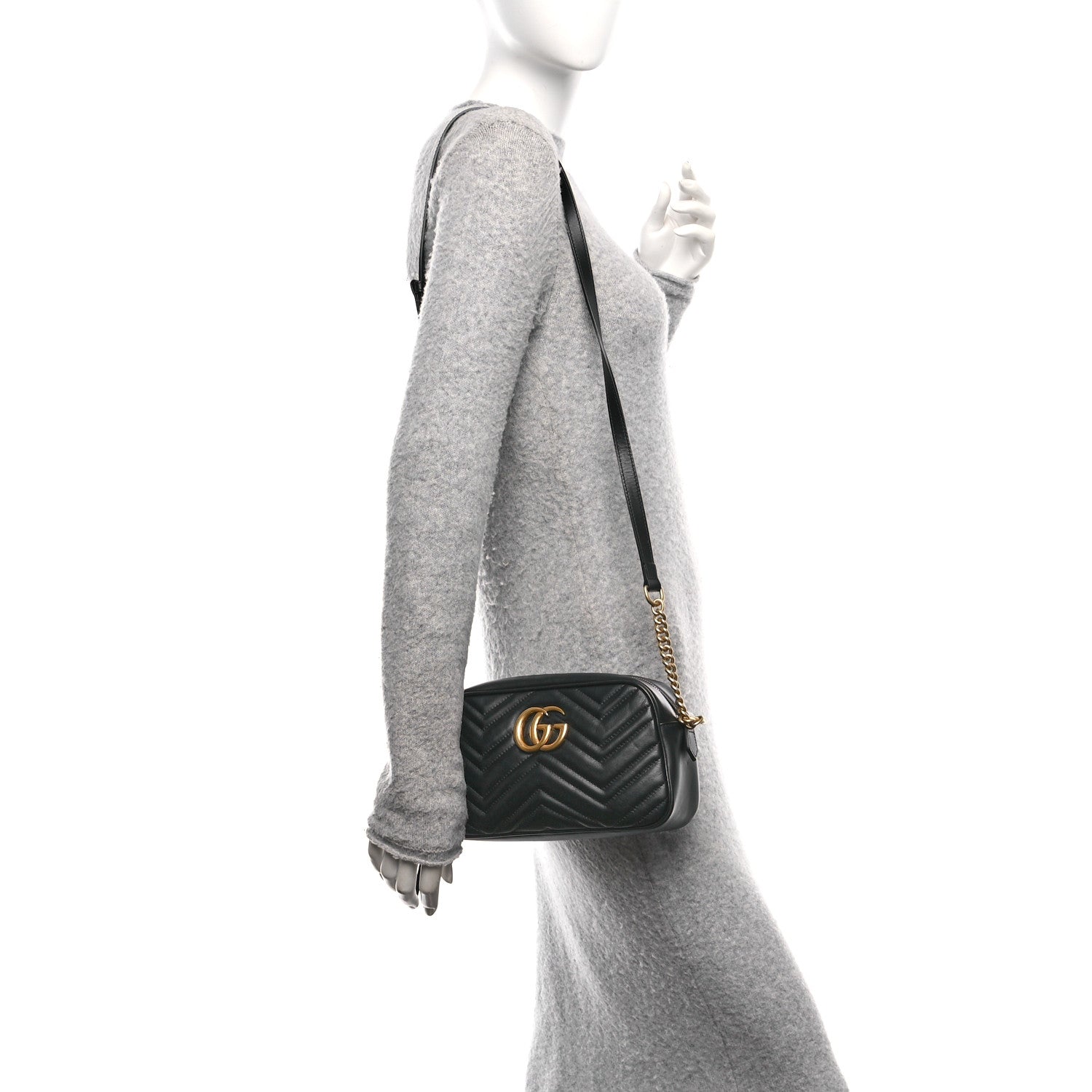Gucci Calfskin Matelasse Small GG Marmont Chain Shoulder Bag Black 2 of 10