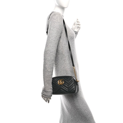 Gucci Calfskin Matelasse Small GG Marmont Chain Shoulder Bag Black 2 of 10