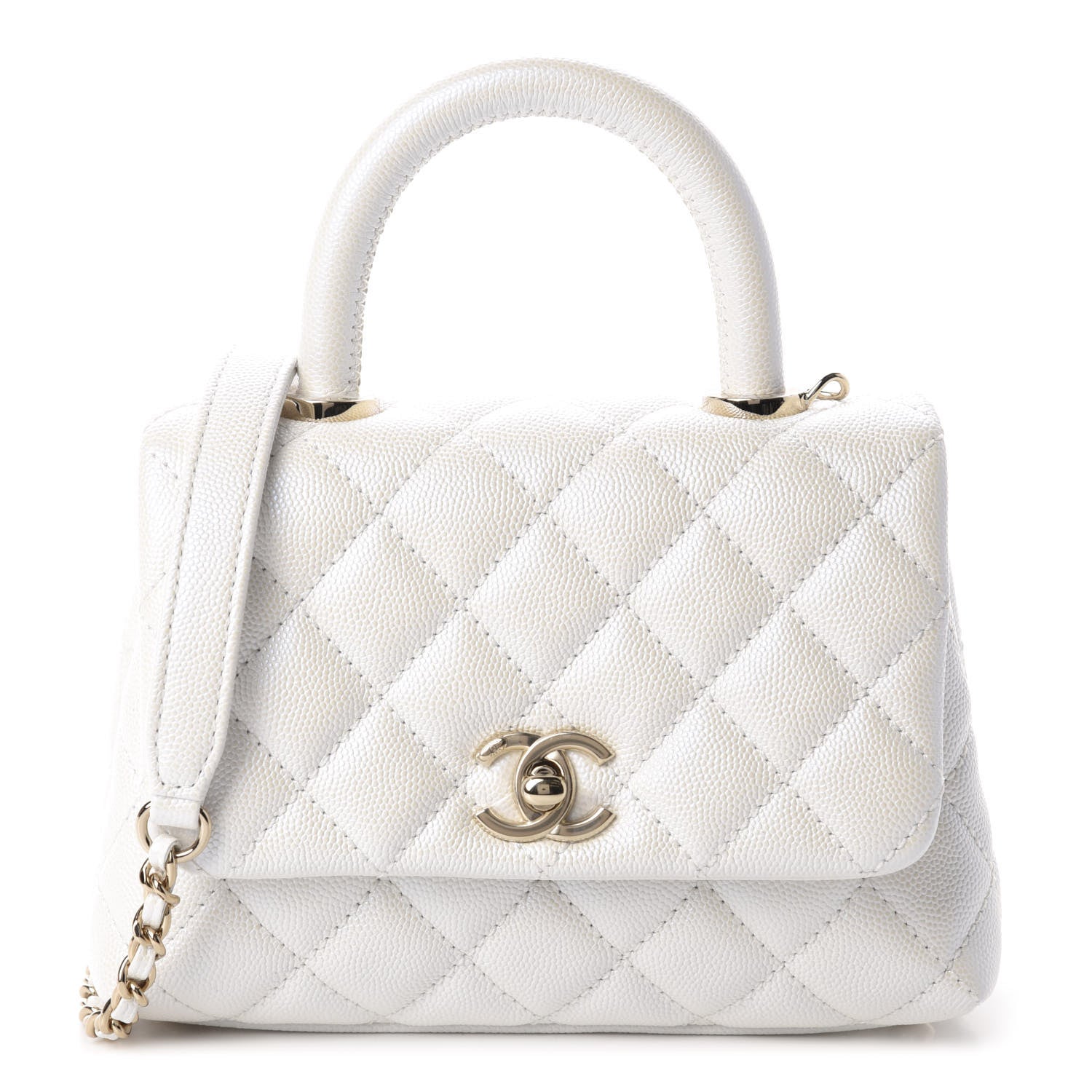 Chanel Iridescent Caviar Quilted Extra Mini Coco Handle Flap Ivory 1 of 11