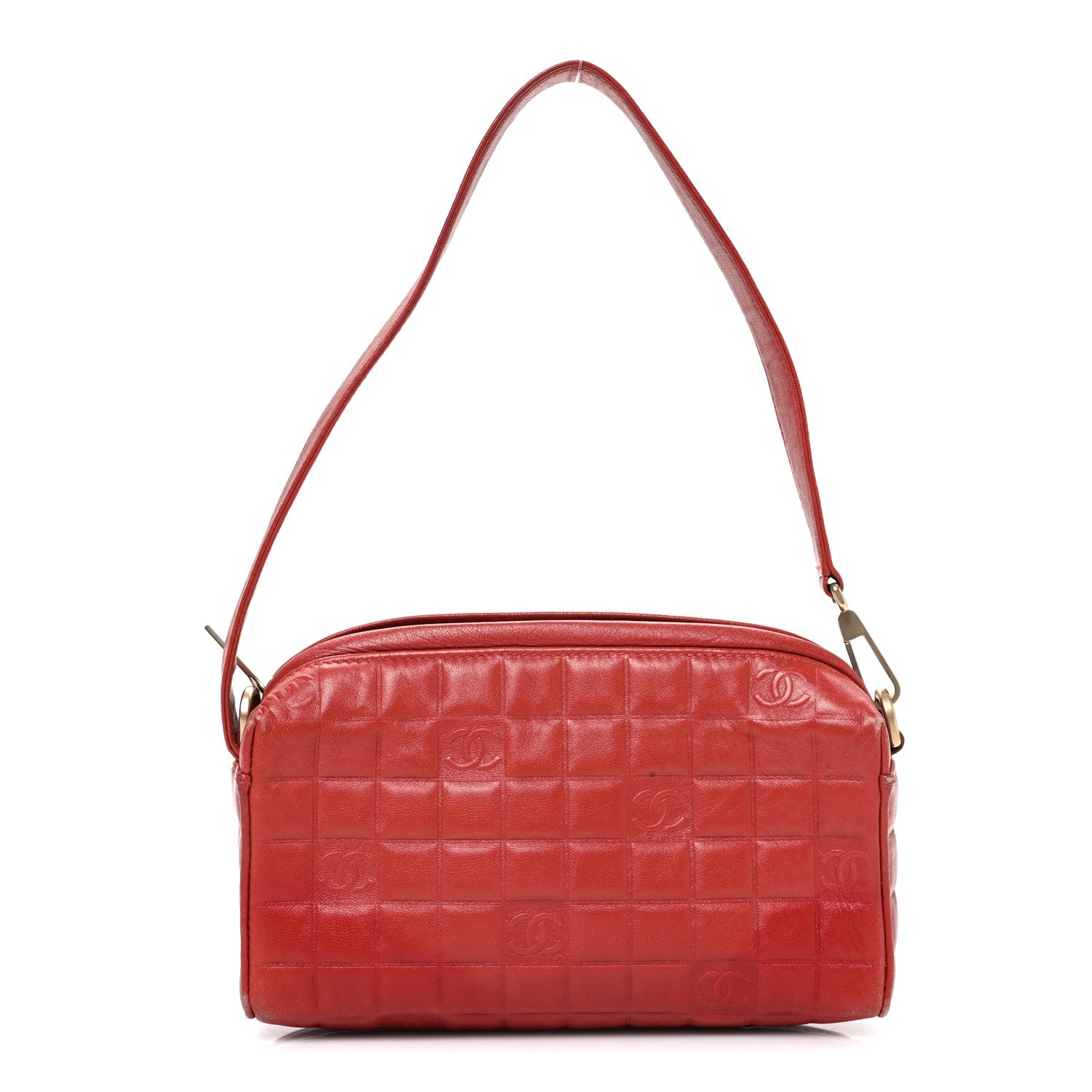 Chanel Lambskin Embossed CC Chocolate Bar Shoulder Bag Red 1 of 11