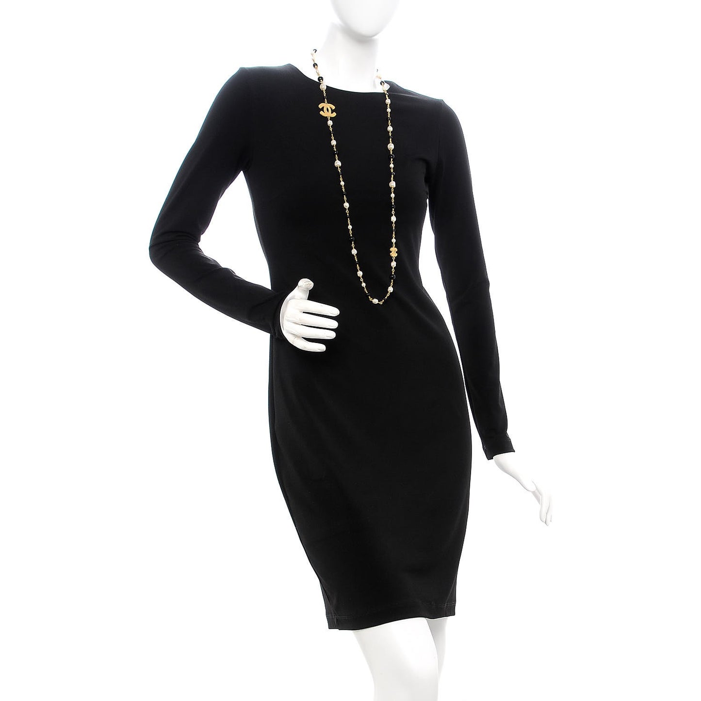 Pearl Bead CC Long Necklace Black Gold