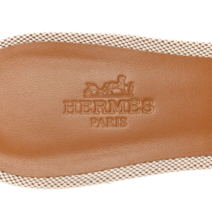 Hermes Calfskin Canvas Oasis Sandals 35 Noisette Beige Dore 6 of 9