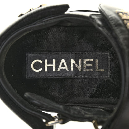 Chanel Shiny Calfskin Quilted Wedge Sandals 38 Black 6 of 9