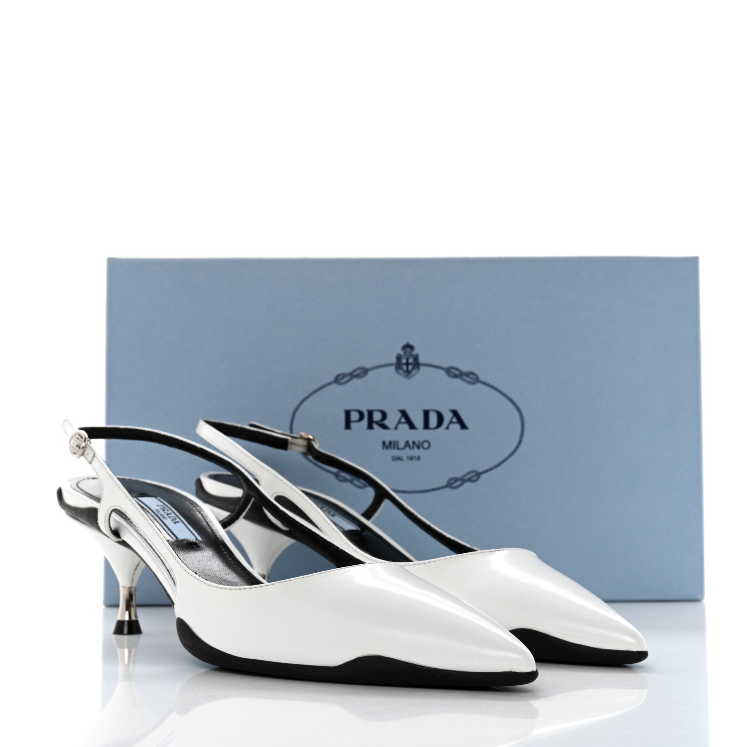 Prada Spazzolato Pointed Toe 55mm Slingback Pumps 38 White 9 of 9