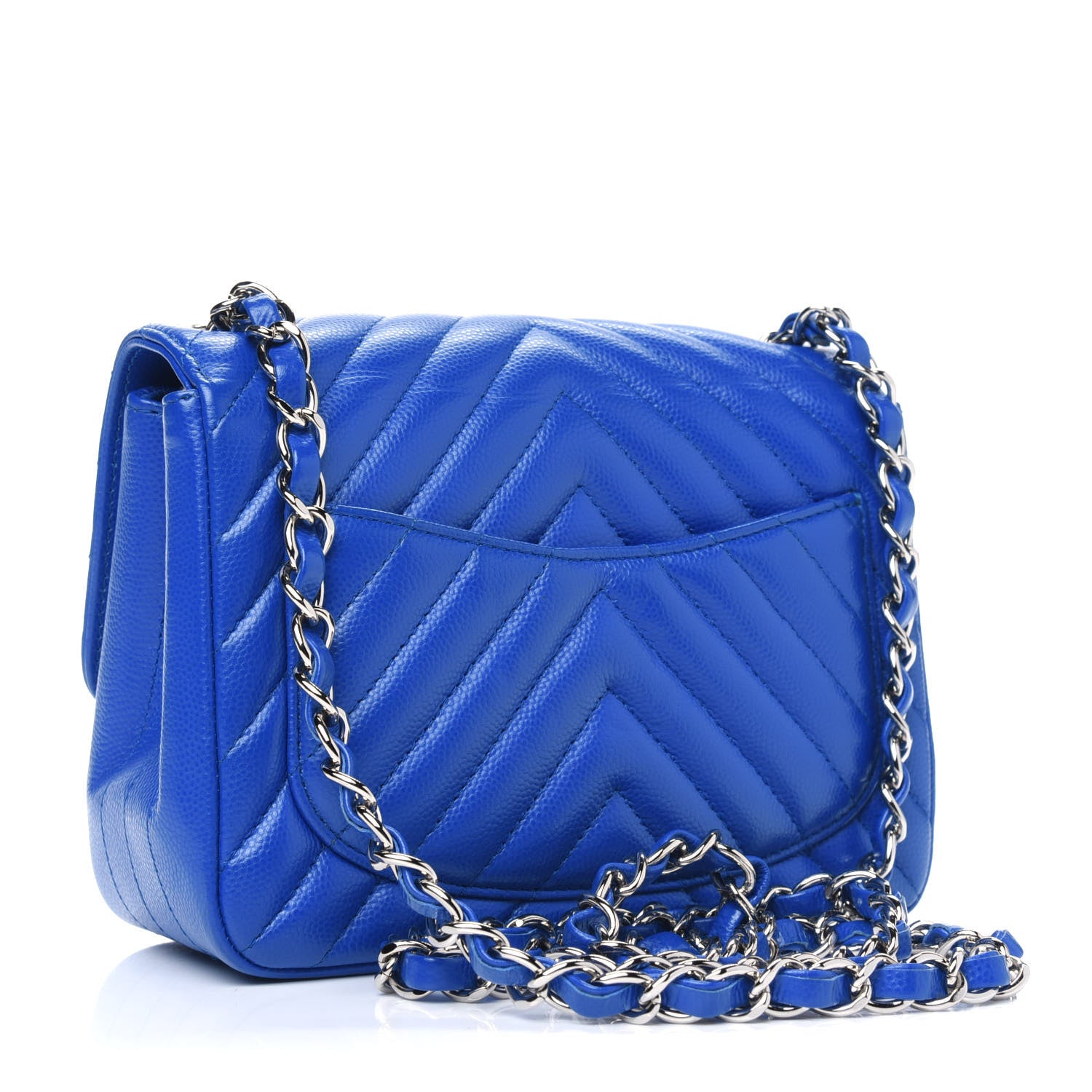 Chanel Caviar Chevron Quilted Mini Square Flap Blue 2 of 4