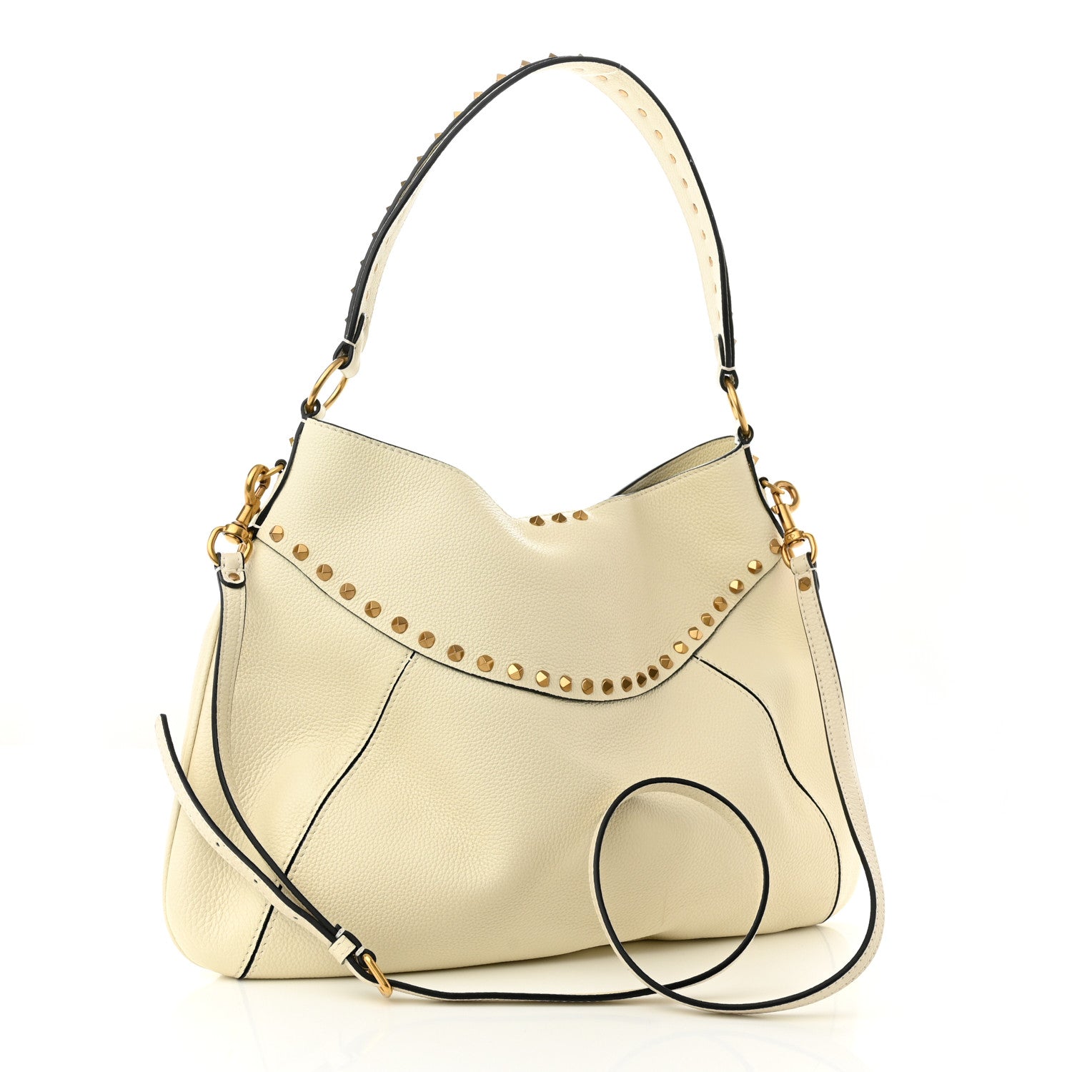 Valentino Garavani Grained Calfskin Medium Twinkle Studs Hobo White 3 of 9
