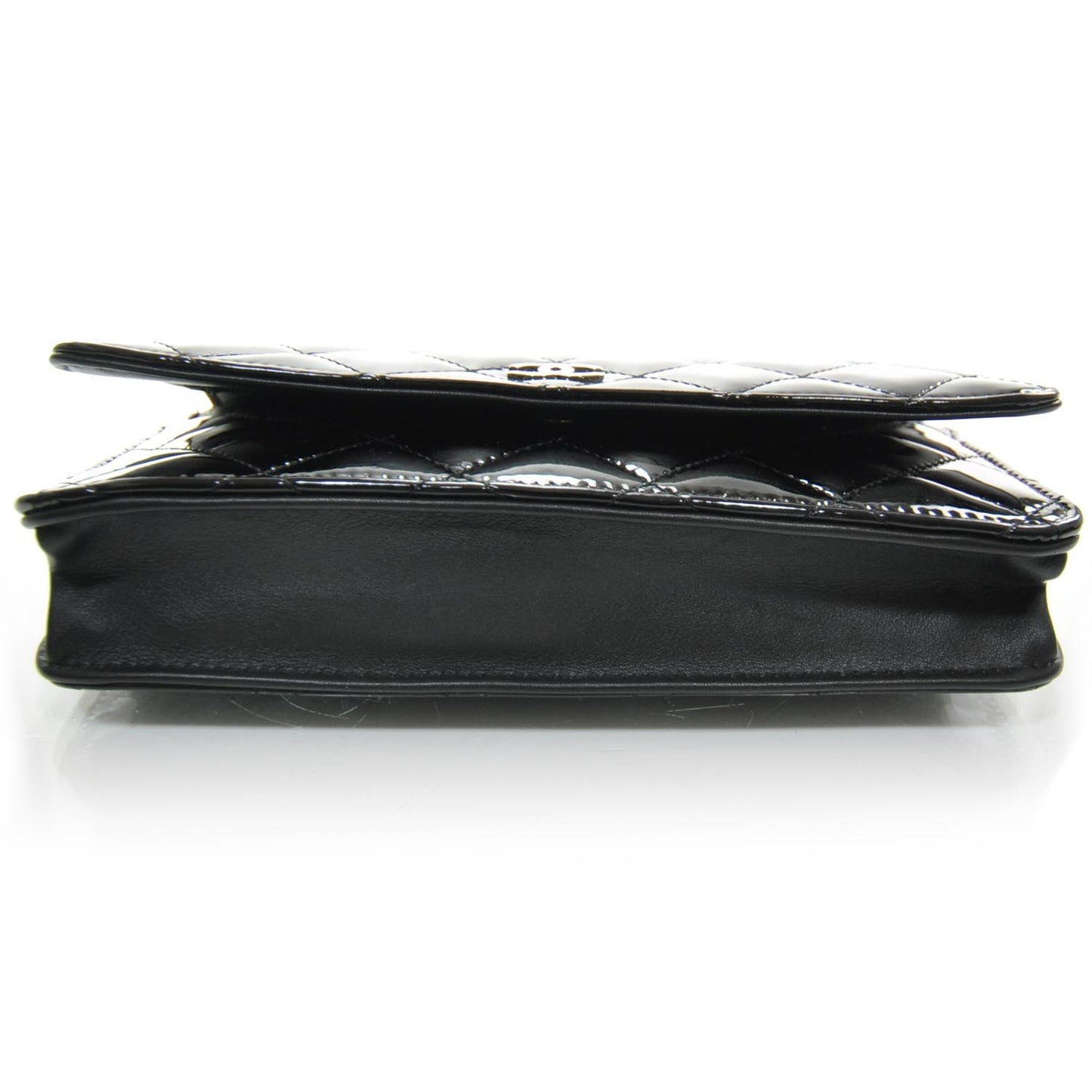 Patent Quilted Wallet On Chain Black