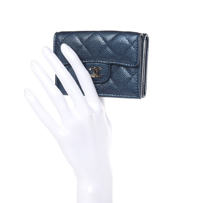 Chanel Metallic Caviar Quilted Compact Flap Wallet Dark Blue 2 of 8