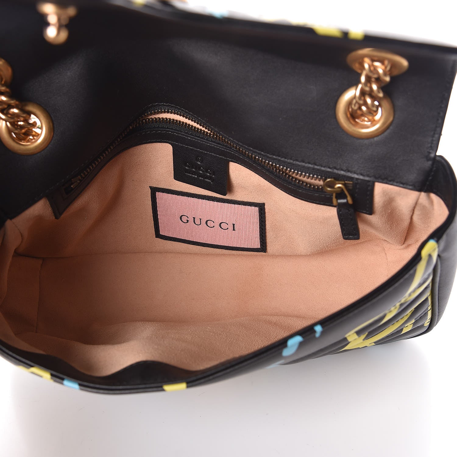 Gucci Calfskin Matelasse GucciGhost Small GG Marmont Shoulder Bag Black New Acquamarine 5 of 8