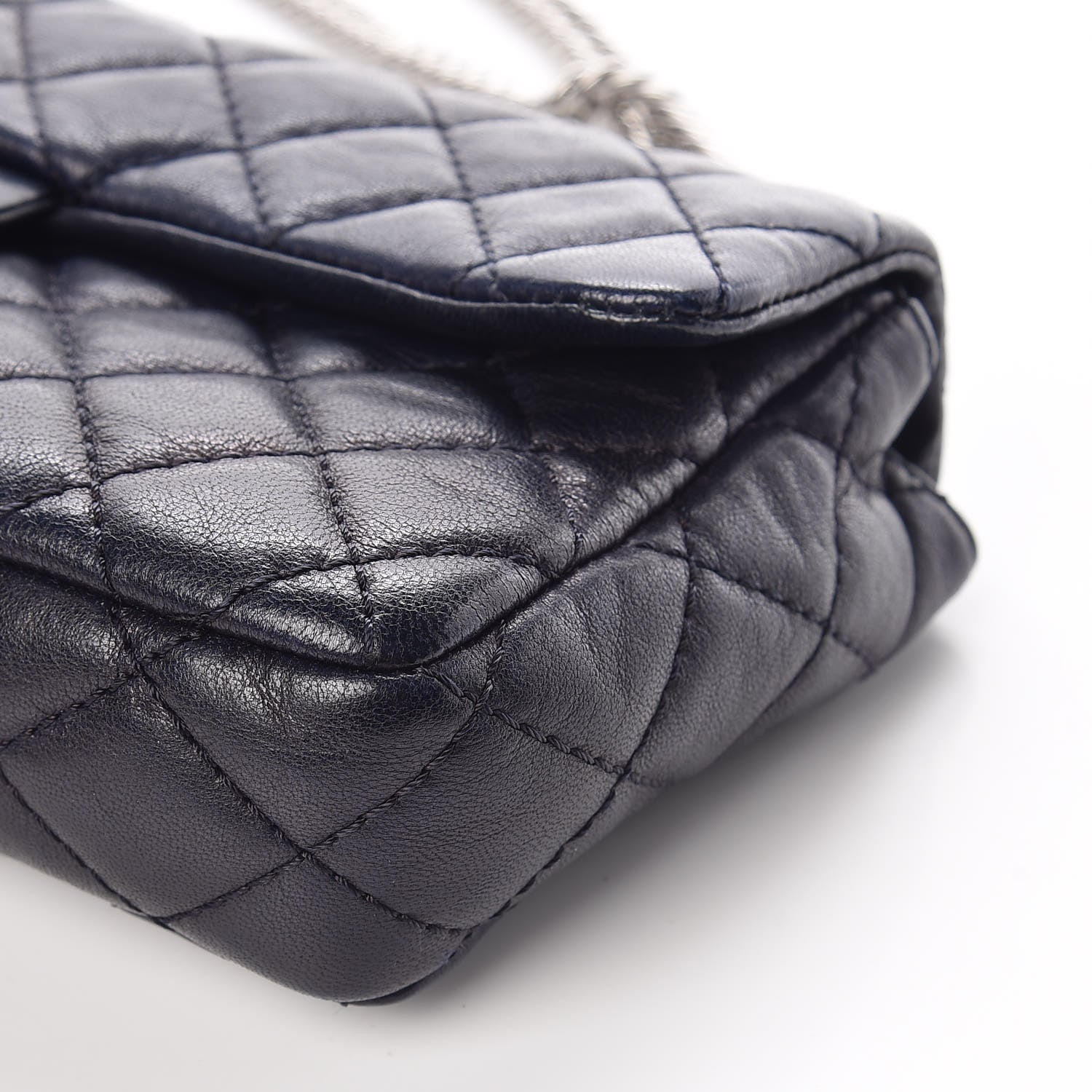Chanel Lambskin Quilted East West Flap Bijoux Chain Navy Blue 12 of 14