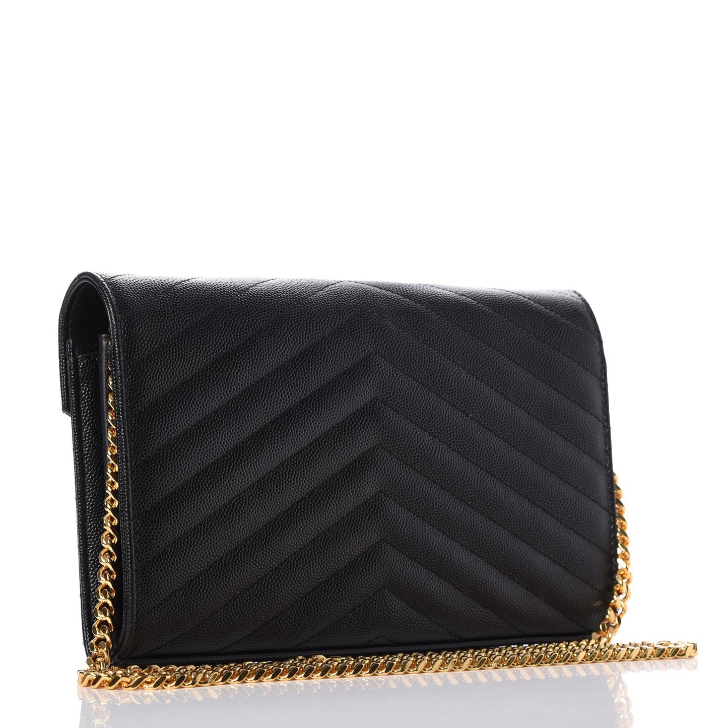 Grain De Poudre Matelasse Chevron Monogram Chain Wallet Black