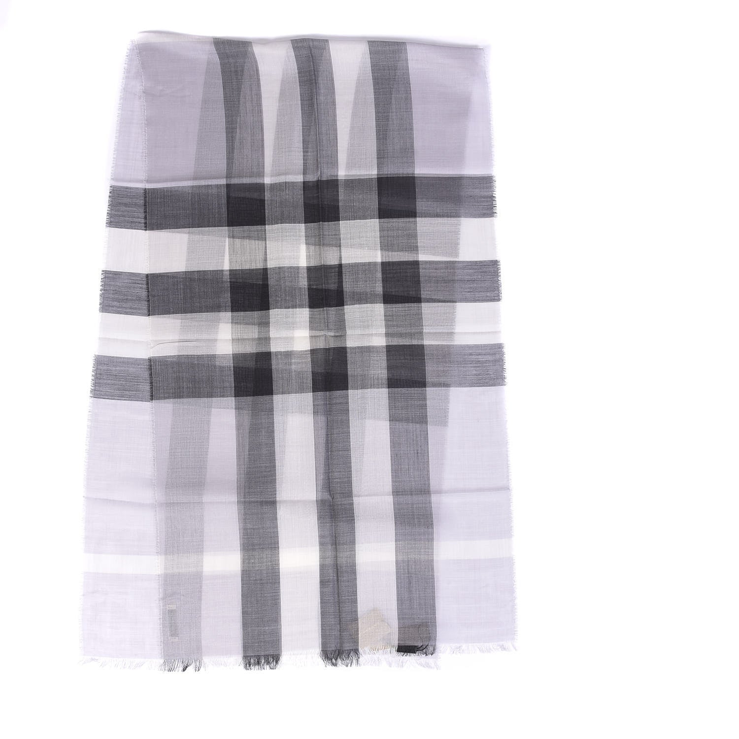 Burberry Wool Silk Gauze Half Mega Check Lightweight Scarf Pale Grey 2 of 3