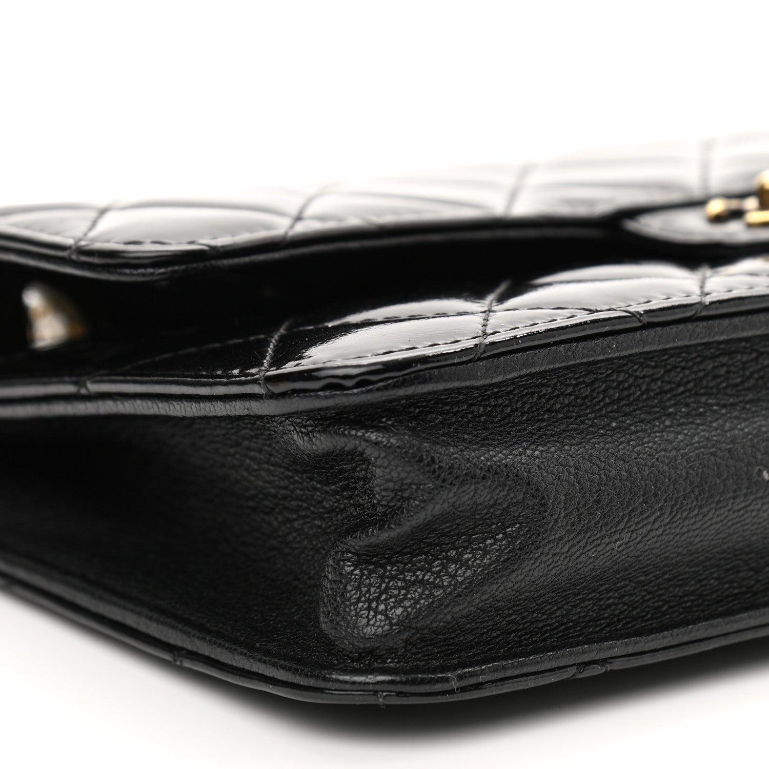 Chanel Patent Goatskin Quilted CC Eyelet Wallet On Chain WOC Black 10 of 12