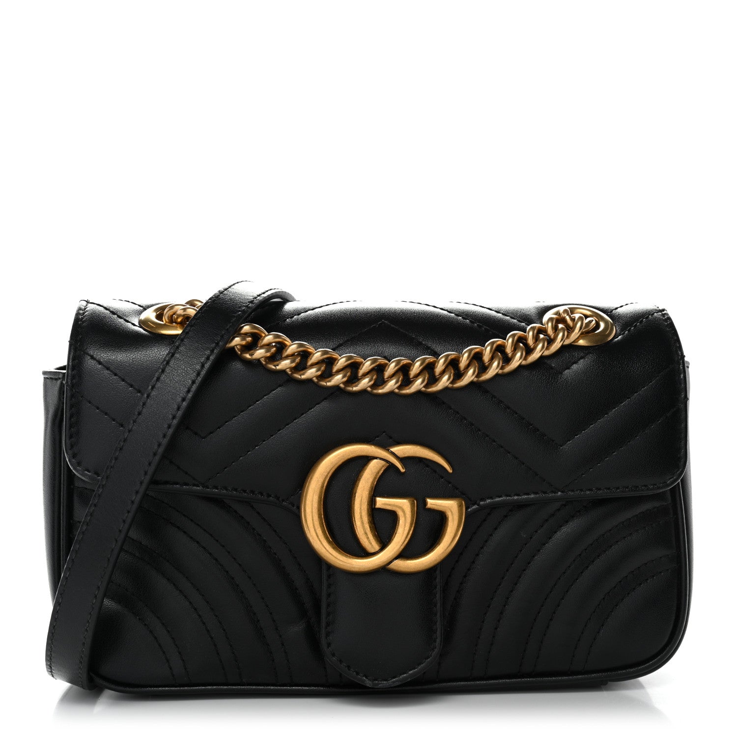 Gucci Calfskin Matelasse Mini GG Marmont Shoulder Bag Black 1 of 11