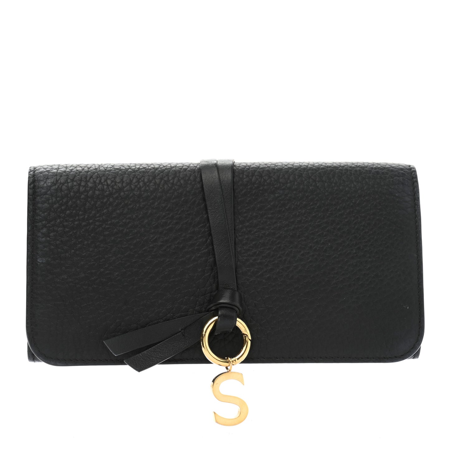 Grained Calfskin Alphabet Long Wallet Black