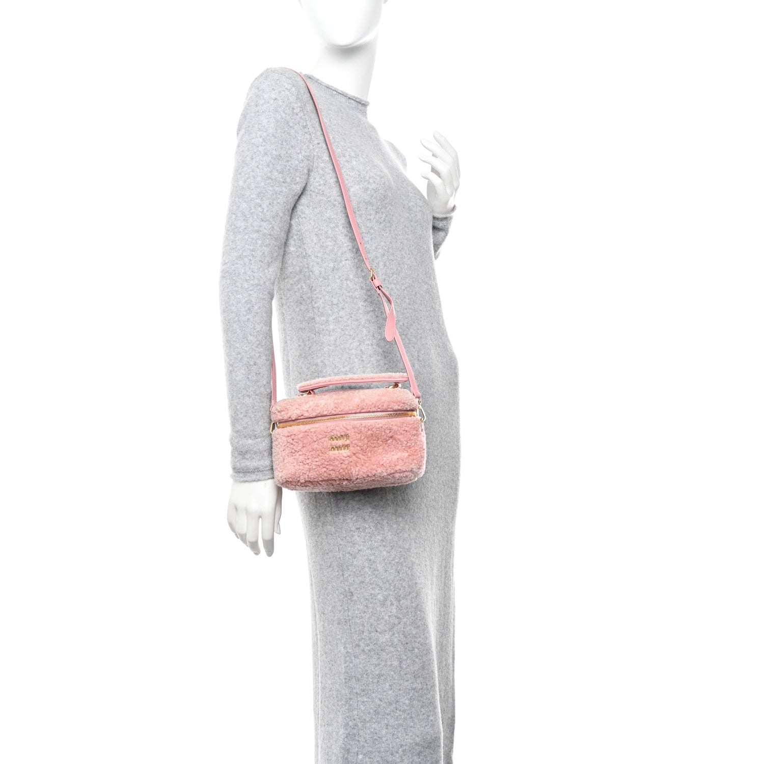 Miu Miu Montone Shearling Madras Mini Top Handle Vanity Case Rosa 2 of 10