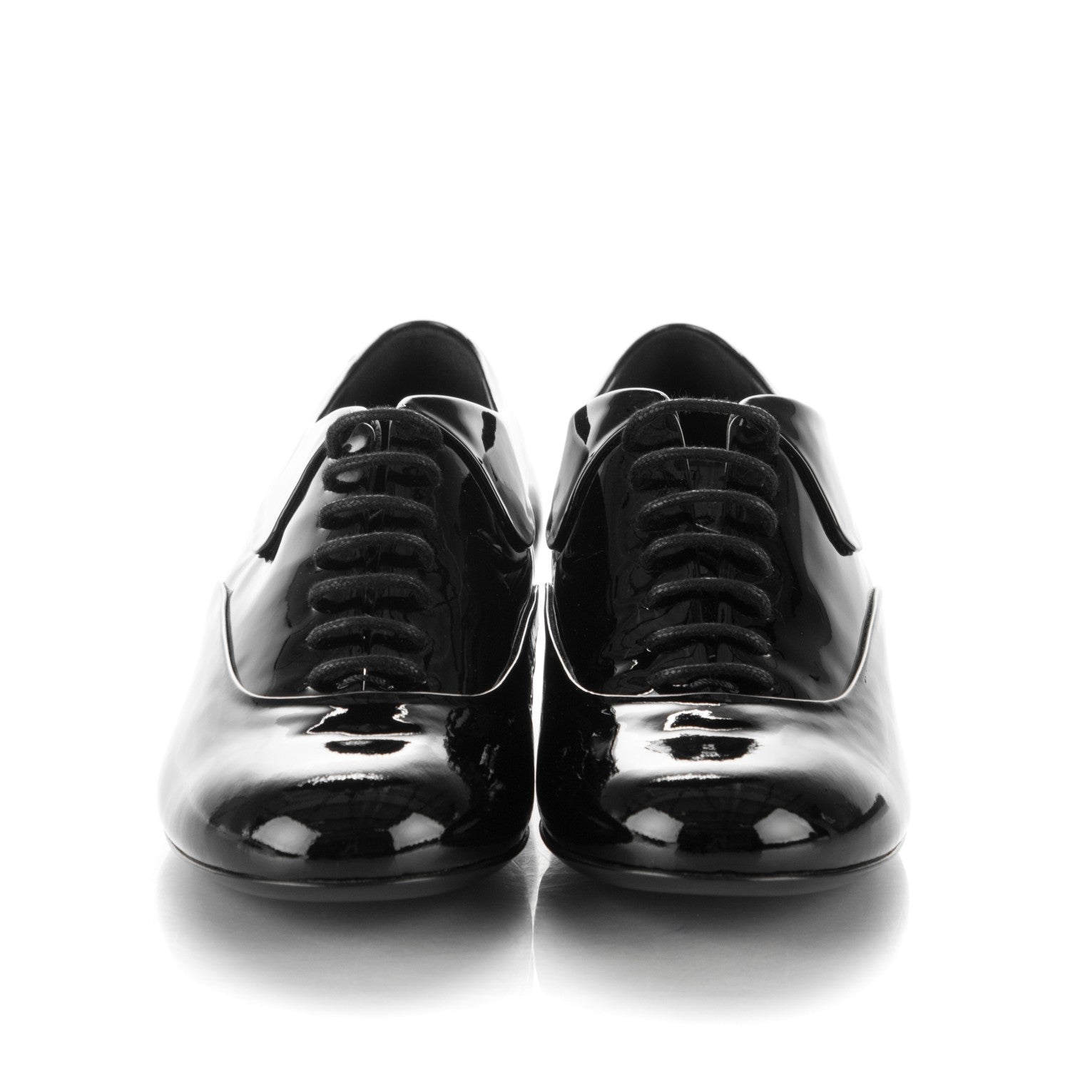 Chanel Calfskin Patent CC Lace Up Oxfords 37 Black 2 of 7