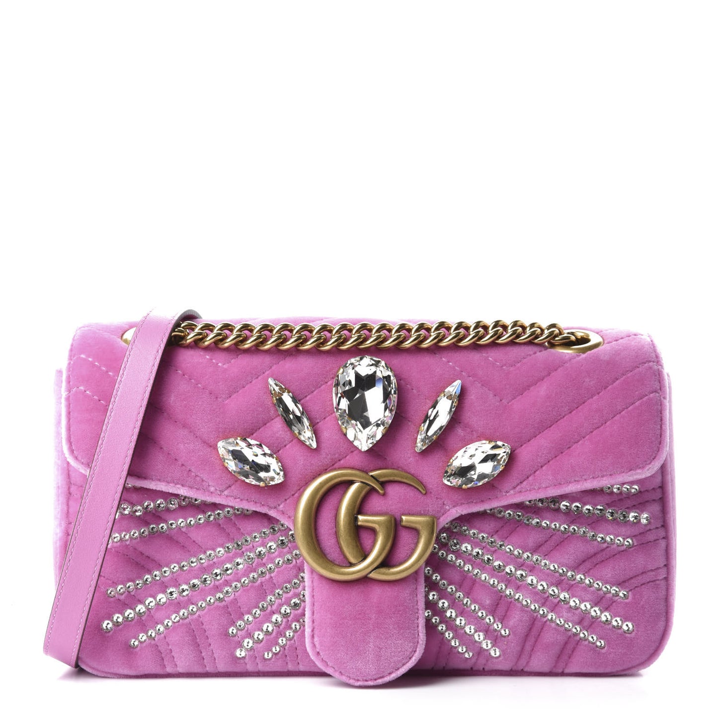 Velvet Matelasse Marquise Crystals Embroidered Small GG Marmont Shoulder Bag Malva