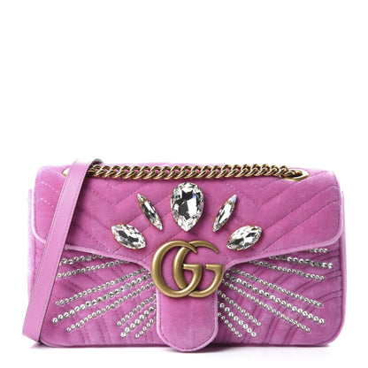 Gucci Velvet Matelasse Marquise Crystals Embroidered Small GG Marmont Shoulder Bag Malva 1 of 10