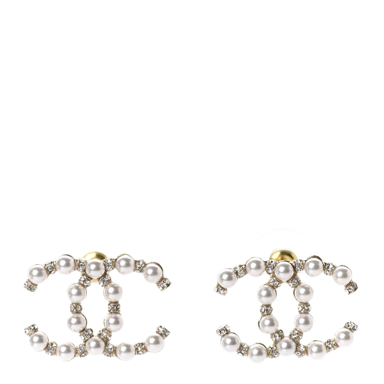 Chanel Pearl Crystal Nefertiti CC Earrings Gold 1 of 5