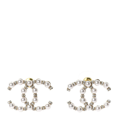 Chanel Pearl Crystal Nefertiti CC Earrings Gold 1 of 5