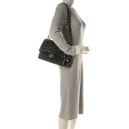 Chanel Striated Patent Quilted Jumbo Double Flap Black 2 of 8