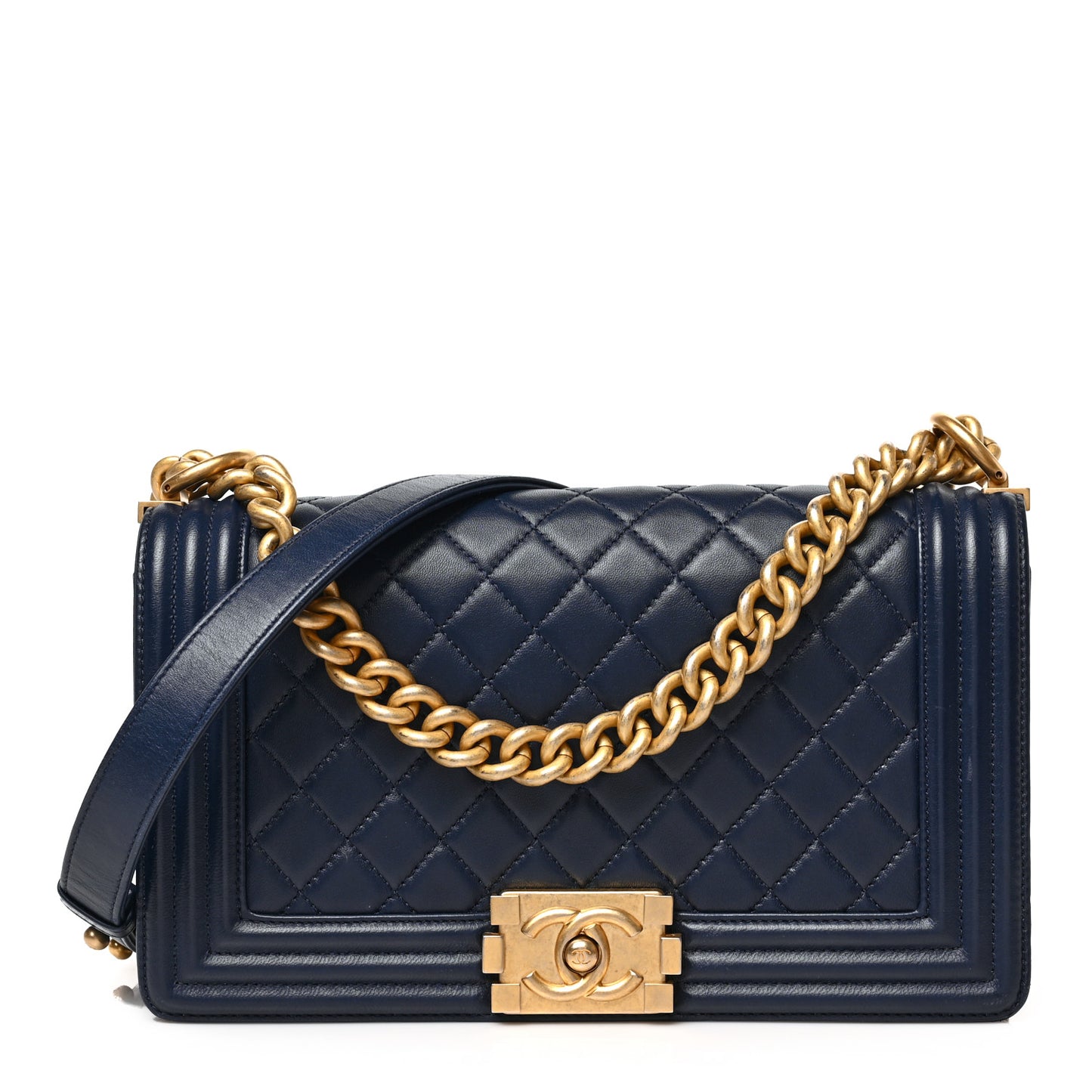 Lambskin Quilted Medium Boy Flap Dark Navy