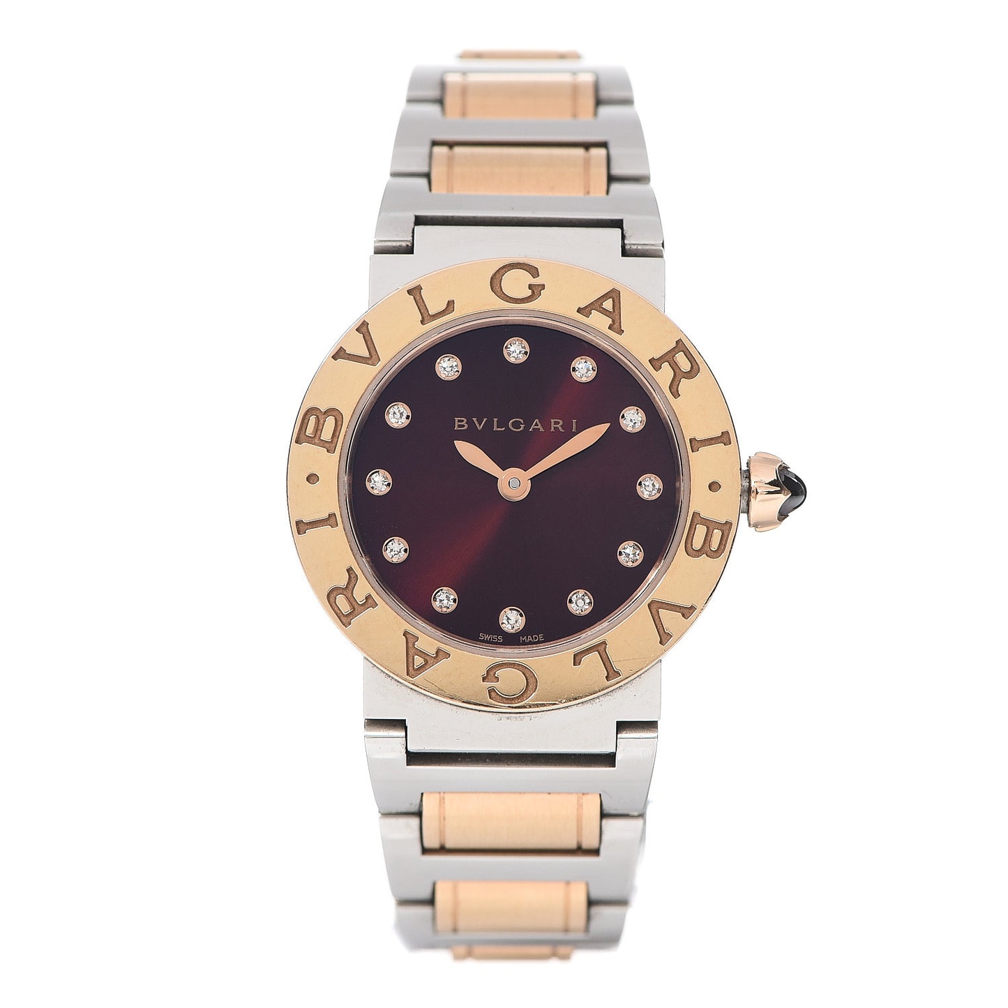 Stainless Steel 18K Rose Gold Diamond 26mm Quartz Watch Red