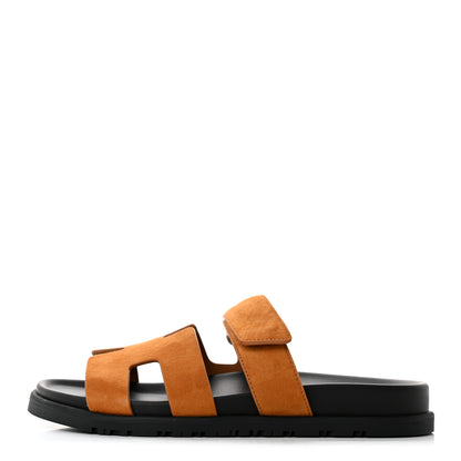 Hermes Suede Goatskin Womens Chypre Sandals 37 Naturel 1 of 9