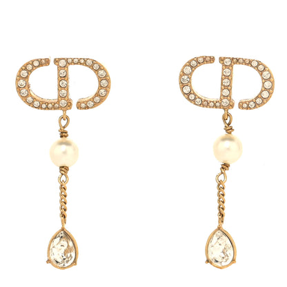 Christian Dior Pearl Crystal CD Drop Earrings Gold 2 of 10