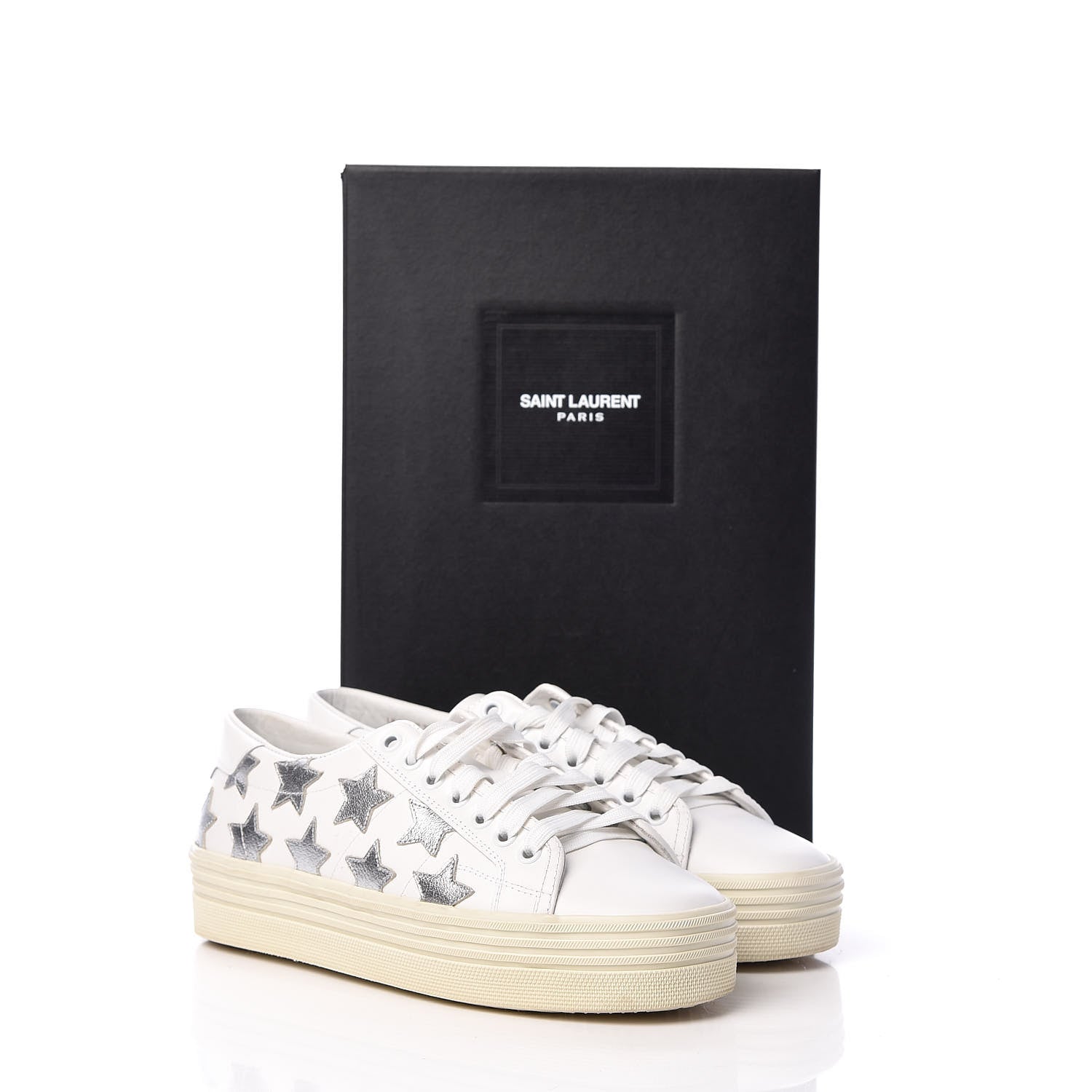 Saint Laurent Calfskin Star Court Sneakers 37.5 White Argent 11 of 11