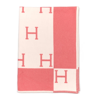Hermes Wool Cashmere Avalon Baby Blanket Rose Airelle White 1 of 3