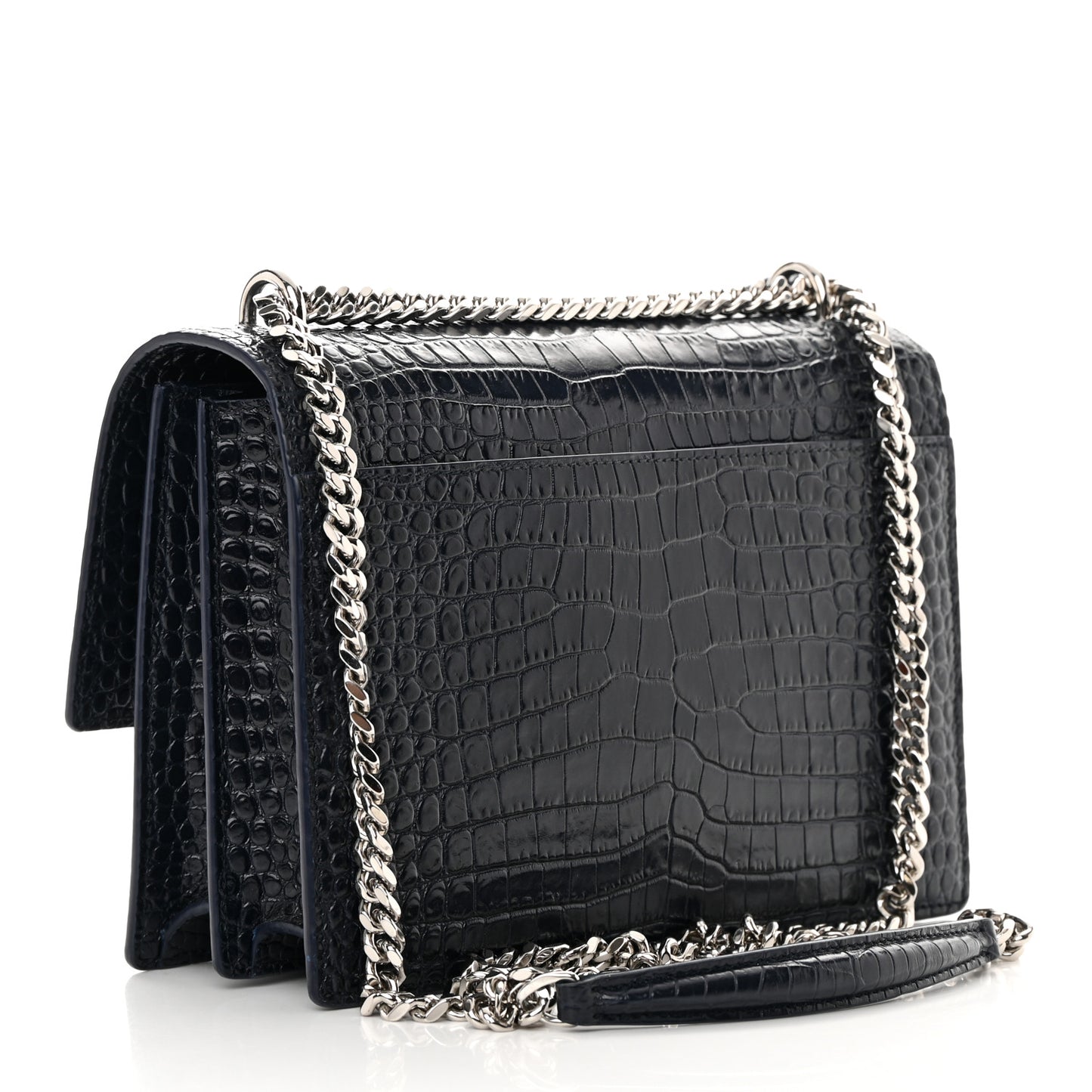 Calfskin Crocodile Embossed Medium Monogram Sunset Navy