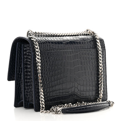 Saint Laurent Calfskin Crocodile Embossed Medium Monogram Sunset Navy 3 of 17