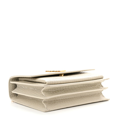 Saint Laurent Calfskin Crocodile Embossed Medium Monogram Sunset Blanc Vintage 4 of 9
